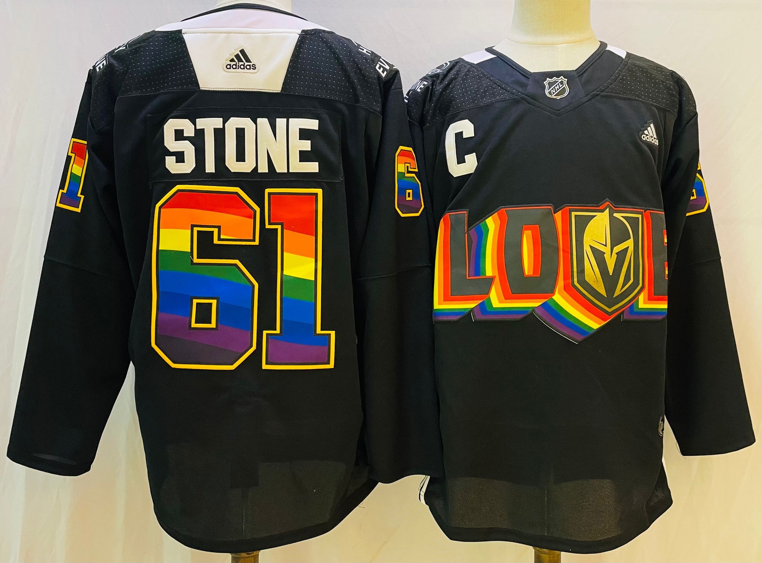 Men Vegas Golden Knights #61 Stone Black gold Stitched 2022 Adidas NHL Jersey